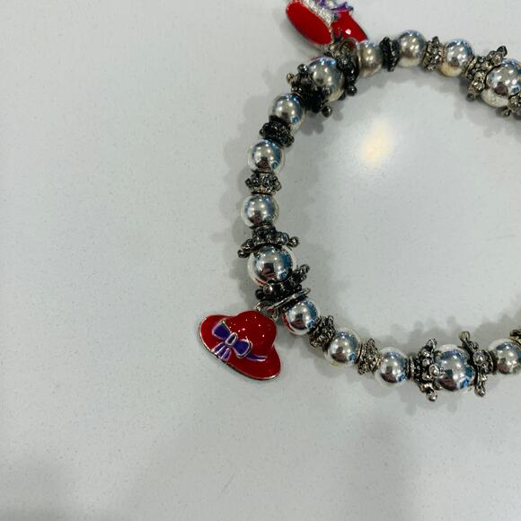 Red Hat Society Silver & Red  Stretch Charm Bracelet OSFA - Picture 3 of 5